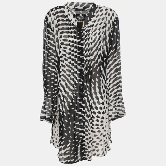 Wille Black/white Printed Chiffon Oversized Long Sleeve Shirt Xl
